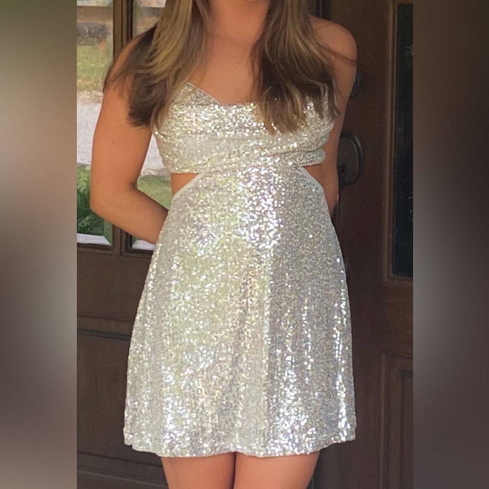 Silver Sequin Mini Dress